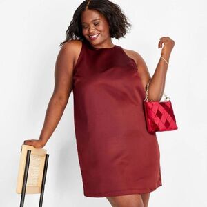 Future Collective Women's Holiday 90's Satin Mini Shift Dress Burgundy Size 3X